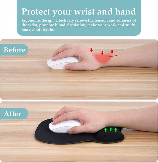 Mouse Pad with Wrist Rest - Ergonomic Mouse Pad - Gel Mouse Pad - Non-Slip - Prevent Wrist Fatigue - Suitable for Gaming, School, and Office - 24 x 21 cm - Black.