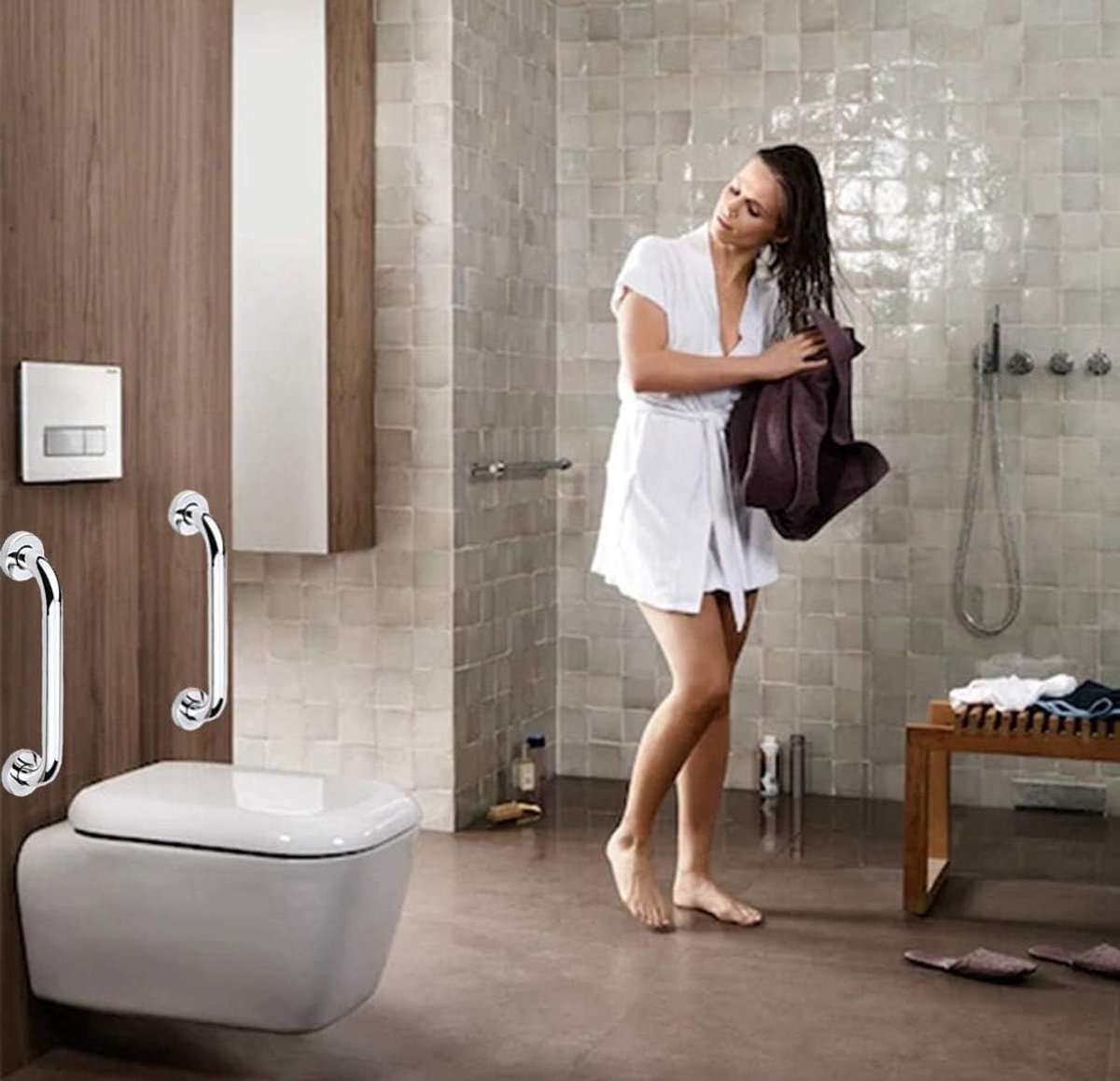 Shower Grab Bar - Stainless Steel - Bathroom Heavy Duty Safety Grab Bars - for the Elderly, Disabled, and Children - Non-Slip Grab Bar - Kitchen - Stairs - Kitchen Cabinet Handle - Safety Grab Bar - Screws Included - Silver - 30CM