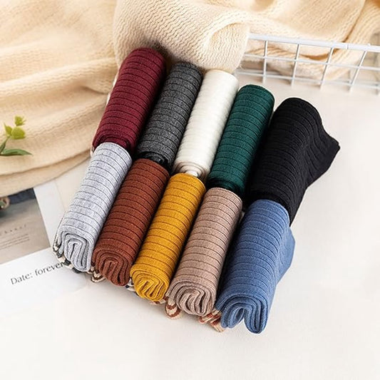 Socks - 10 Pairs of Socks - Value Pack Women's Socks Size 36/40 - Women's Socks - Comfortable Fashion Striped Athletic Socks - Stockings - Women's Socks Solid Color - Long Socks - Autumn Socks - Soft, Absorbent, Breathable - For Autumn and Spring