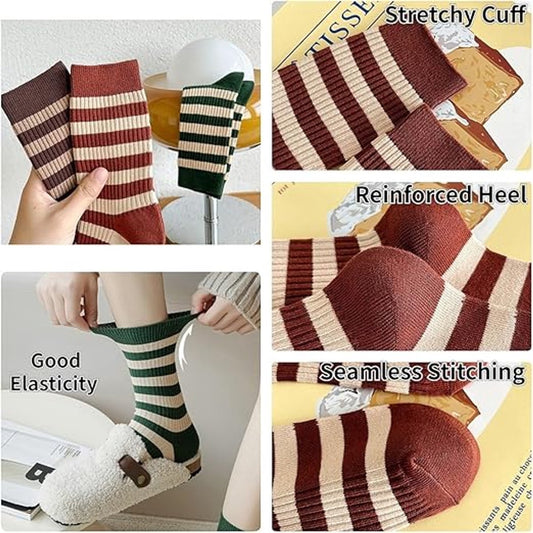 Socks - 5 Pairs of socks - Value pack women's socks Size 36/40 - Women's Socks - retro style colorful striped socks - stockings - Women's Socks Solid Color - Long socks - autumn Socks - soft, absorbent, breathable - For autumn and spring