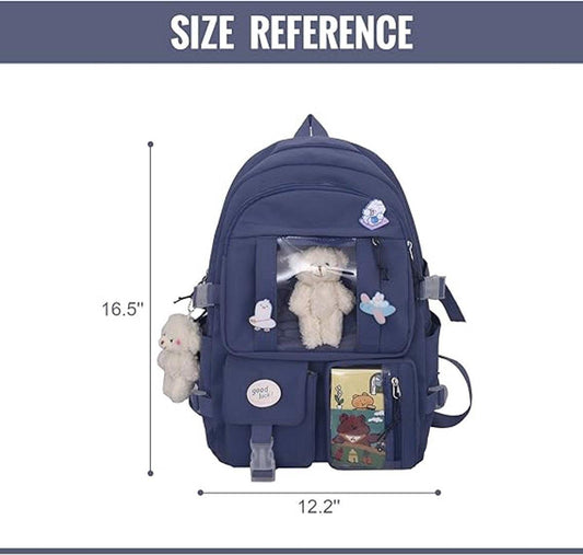 Waterproof backpack for girls - Girl's Backpack With Pin and Accessories - boys' backpack - women's backpack - Lightweight School Bag - School Student School Bag - Large Capacity Backpacks - Teenagers - High School Backpacks - Blue.