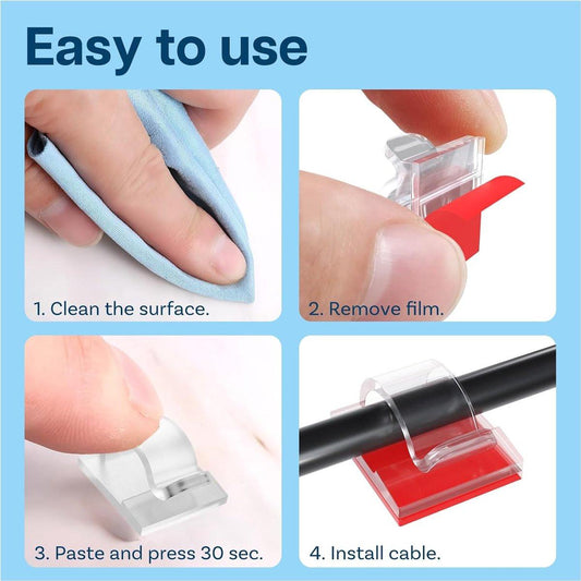 120 pieces - Cable clips - Cable holder - Cable clamp - Cord organizer - Outdoor lighting clips - transparent self-adhesive cable clips - for Christmas lights - with adhesive strips - patio decoration - for hanging wires and cable management - 14*14 mm.