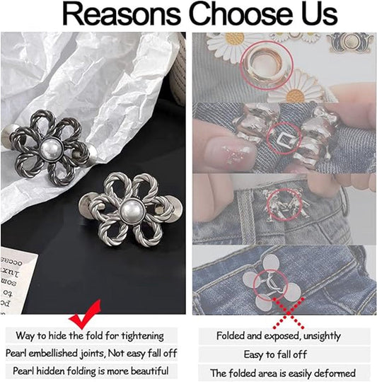 8 Pieces - Trouser Reducer - Waist Stretcher Set - Pins - Waist Extender - Jeans Shortening Buttons - Adjustable Button - Tightening Button - Tightener Buttons - Reusable - Trouser Waist Reinforcement - For Loose Jeans, Trousers, Skirts, and Sleeves