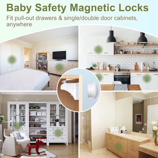 Child Locks for Cabinets - 8 Child Locks + 2 Keys - Cabinet Security for Children - Magnetic Child Lock - Invisible Child Lock - Magnetic Child Lock - Safety Lock for Cabinets - Baby Security - baby lock - child locks - White.