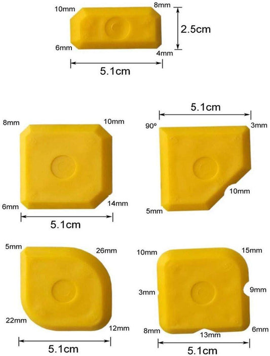 5 pieces - Seam tools - Silicone seam tools - Silicone sealant tool - Silicone tool set - Caulking spatula set - silicone joint spatula - joint removers - caulking tool - for smoothing silicone and acrylic joints - yellow.