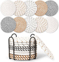 Set of 10 Round Coasters with Stand - Coaster Set - Thermal Insulation - Non-Slip Braided Cotton Coasters - Coasters for Glasses - for Glasses - For Drinks, Bar, Cups, Table Coasters