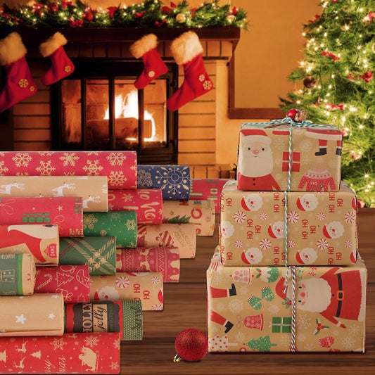 Wrapping paper - Christmas wrapping paper - Christmas gift paper - Wrapping paper with figures - 43 x 300cm - 2 Rolls - Christmas paper wrapping paper for Christmas - Christmas paper wrapping paper for children - gift paper - Kraft gift paper - Christmas.