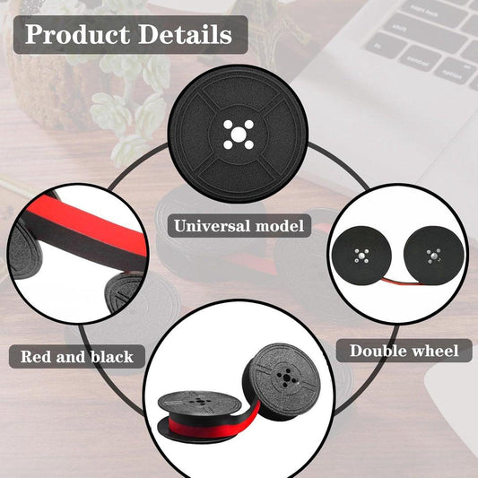 2 pairs - universal typewriter ribbons - typewriter ribbons - with double spool - double spool ribbon - typewriter ink ribbon - vintage typewriter ribbon replacement - replacement pack - for most typewriters - typewriter accessories - black and red.