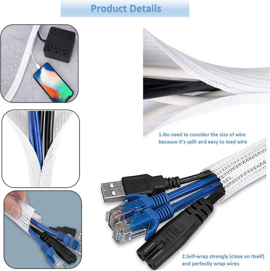 Cable Organizer - 2 m - cable management - Cable Sleeve - cable organizer - Velcro - Braided cable sleeve - Cable protector - for TV, computer, home theater, automotive, domestic, industrial, electrical wires - Prevent pets from chewing.