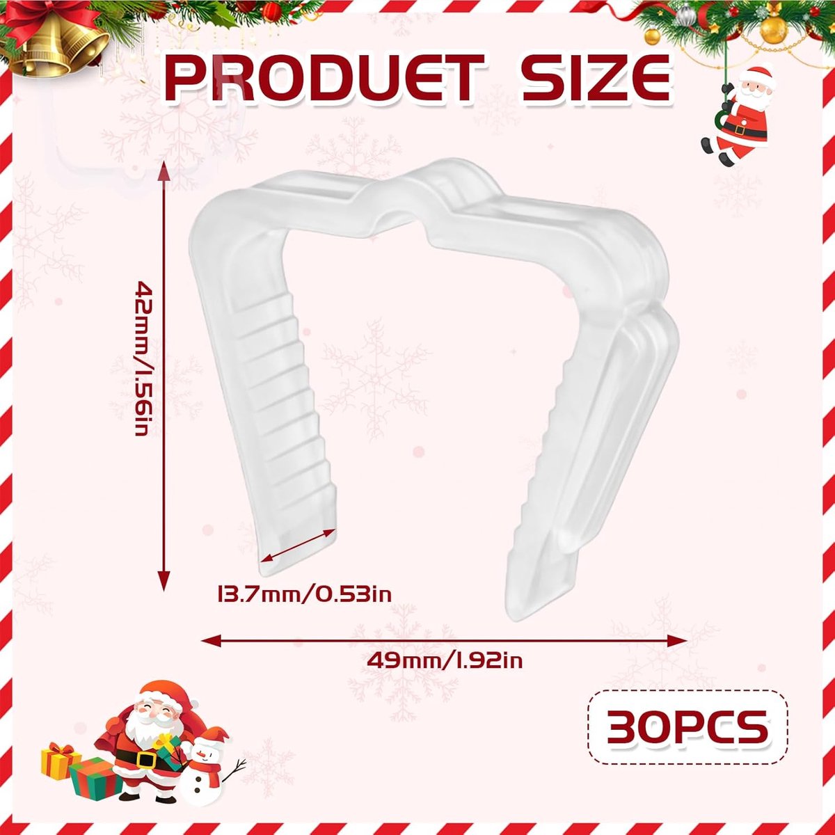 30 pieces - Christmas lighting clips - Light clips - Plastic clips - Lighting hooks - Party lighting clamps - festive string lights clips - hooks - for party decoration, gutter, fencing, roof edge - 49*42*13.7 mm - white