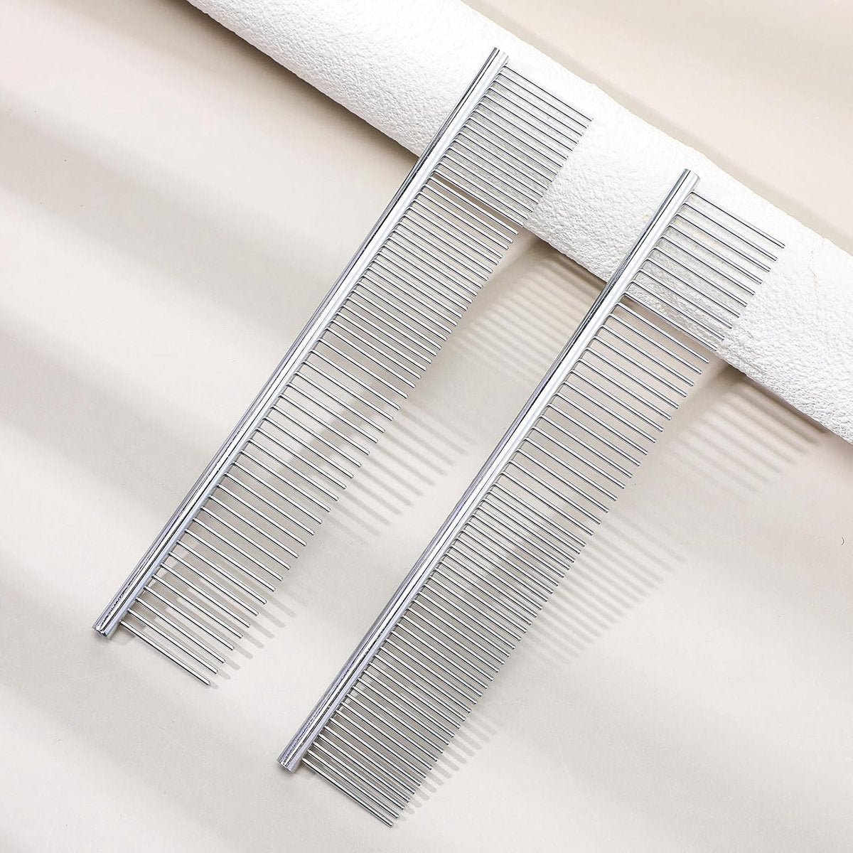 Dog Comb Long Hair Brush Steel Comb for Pet Care Tangle Removal Knots - Set of 2