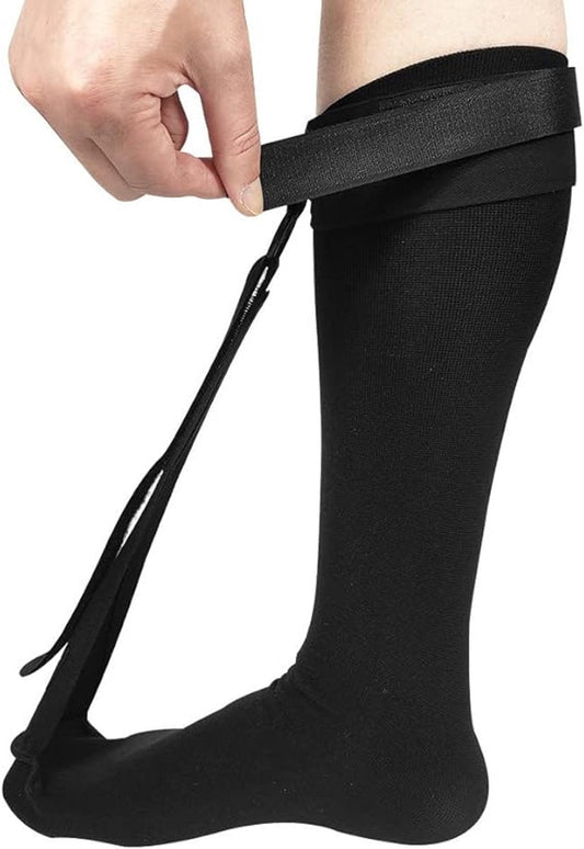 2 Pieces - Plantar fasciitis night stockings - Plantar fasciitis compression stockings - Adjustable - Foot drop support recovery stockings - Foot drop corrector - Super stretch - Black - L.