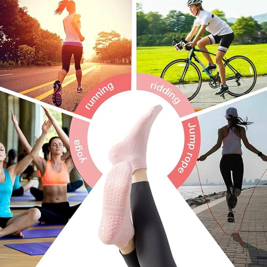 Anti-slip socks - women's socks 6 Pairs - Pilates sports socks - Yoga ankle socks - to prevent falls - Yoga sports socks - One size - for martial arts, fitness, dance, barre, gymnastics - House socks for women and men - Grip socks - 6 colors.
