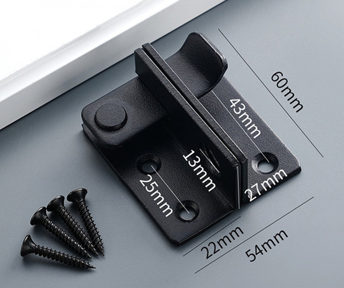 2 pieces - Lock - 60*54*27 mm - stainless steel door lock - sliding bolt with safety latch - left-hand sliding bolt - with screws - for sliding wardrobe, animal cage, garden, bathroom, garage door, sliding door - black