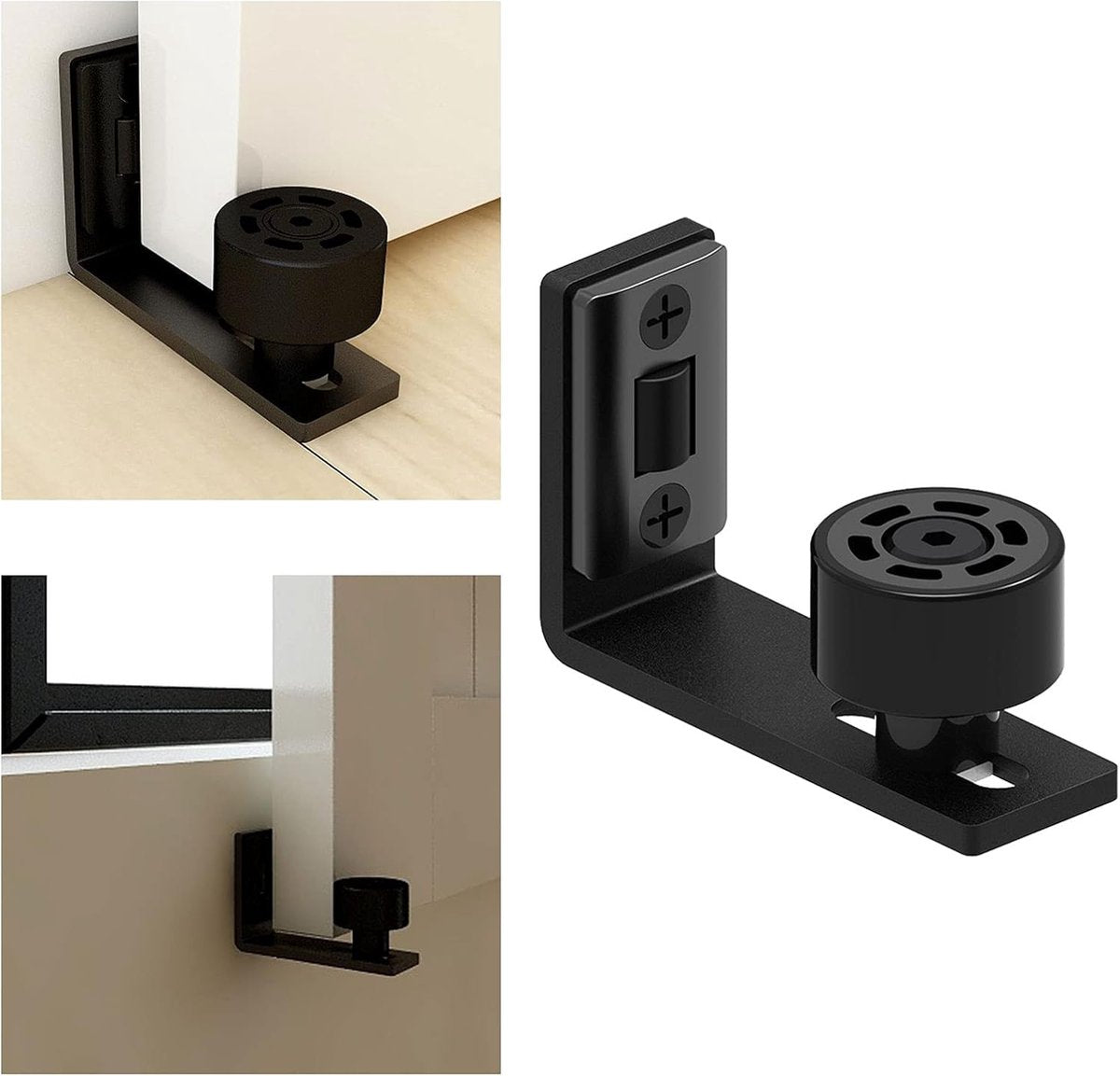 2 Pieces - Sliding Door Floor Guide Doors - Sliding Rails - Sliding Door System - Bottom-Wall Mounting Adjustable Roller Double Wheel - Adjustable Floor Guide - Door Guide - No Punching Required - Guide - Black - Smooth and Quiet
