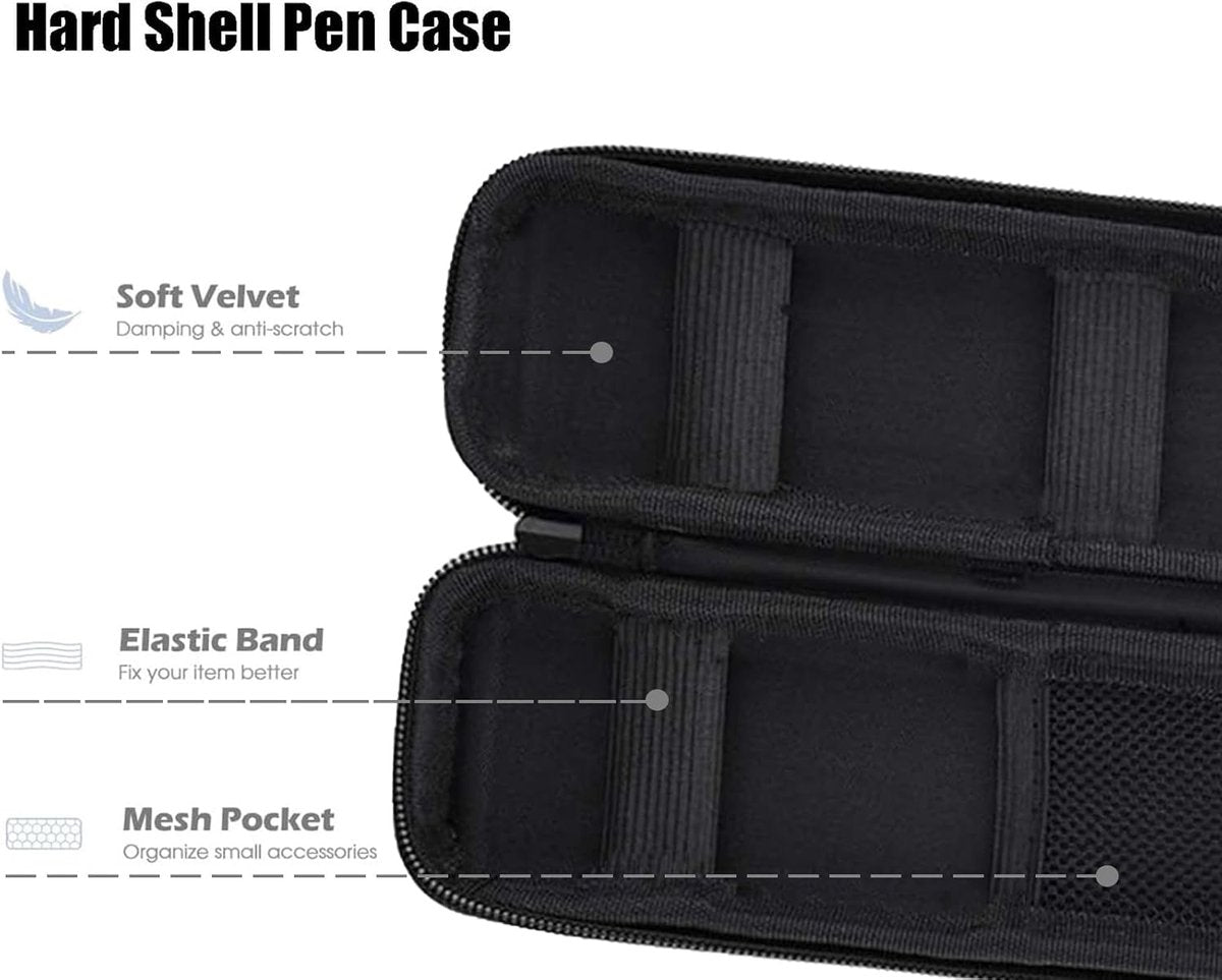 Hard-shell EVA pencil case - Zippered pencil case - Storage bag - Stationery box - Makeup bag - Portable - Multifunctional - Holder for Executive fountain pen and stylus, touch pen, USB cables - For adults, girls and boys - Black - 20*6*4 cm