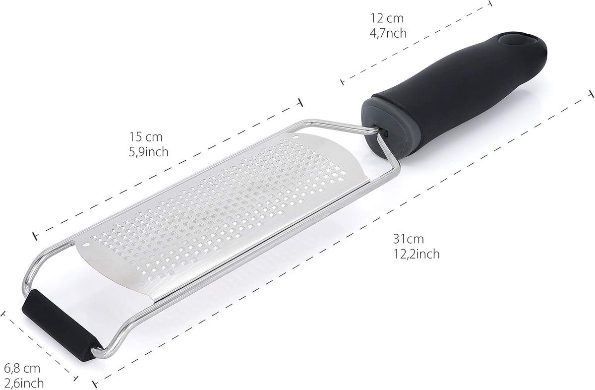 Zester - Lemon grater - Cheese grater - Ginger grater - Garlic grater - Long hand grater - Grater - Wide grater - for citrus fruits, cheese, ginger and dried cheese - 31*6.5 cm - black