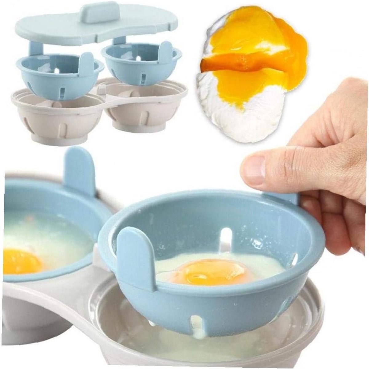 Microwave Egg Cooker - Egg Cooker - Egg Maker - 22*11*8 cm - Microwave egg cooker with 2 cavities - Poached Egg Maker - Poached Egg poacher - poached egg cups - Egg poacher - Egg Poaching Pan - Cooking Utensils - kitchen tools - blue