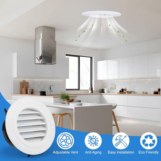 Ventilation grille - Round ventilation grille - Air grille - Louvered grille - plastic ventilation grille - 100 mm - ABS ventilation grille opening - for extractor fan - white