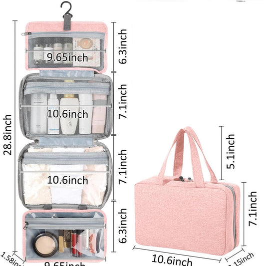 Toiletry bag - Portable hanging toiletry bag - foldable travel toiletry bag - large foldable travel bag - travel makeup bag - storage bag - with 4 compartments - waterproof toiletry bag - unisex - for vacation, shower, camping and travel - 27*18*8 cm - pi.