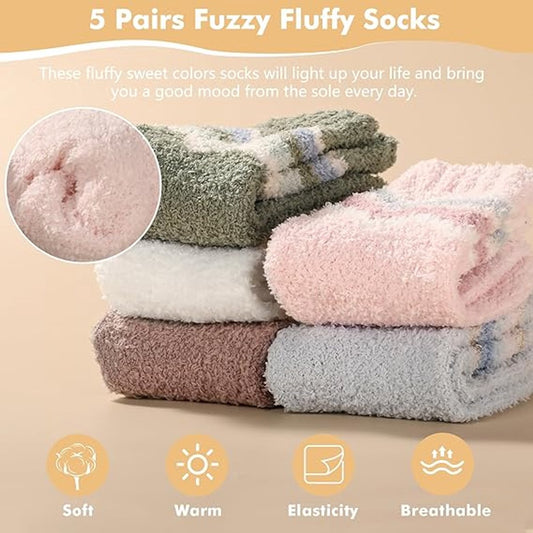 5 Pairs of Socks - women's socks - house socks - Warm Fuzzy Fleece Socks - Warm Winter Sock Set - Thick Socks - Winter Socks - Warm Socks - Sleep Socks - Heated Socks - keep warm - Plush and comfortable - thick plush socks - coral fleece.