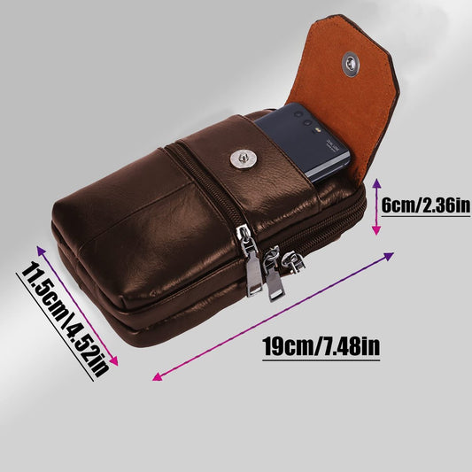 Leather Belt Bag - with Shoulder Strap - Leather Phone Waist Bag - Standing Small Belt Bag - Belt Bag - Men's Leather Shoulder Bag - Phone Holder - Vertical Phone Holder - Waist Belt - Smartphone Bag - Organizer - Waist Bag - Wallet - Shoulder Bag - Brown
