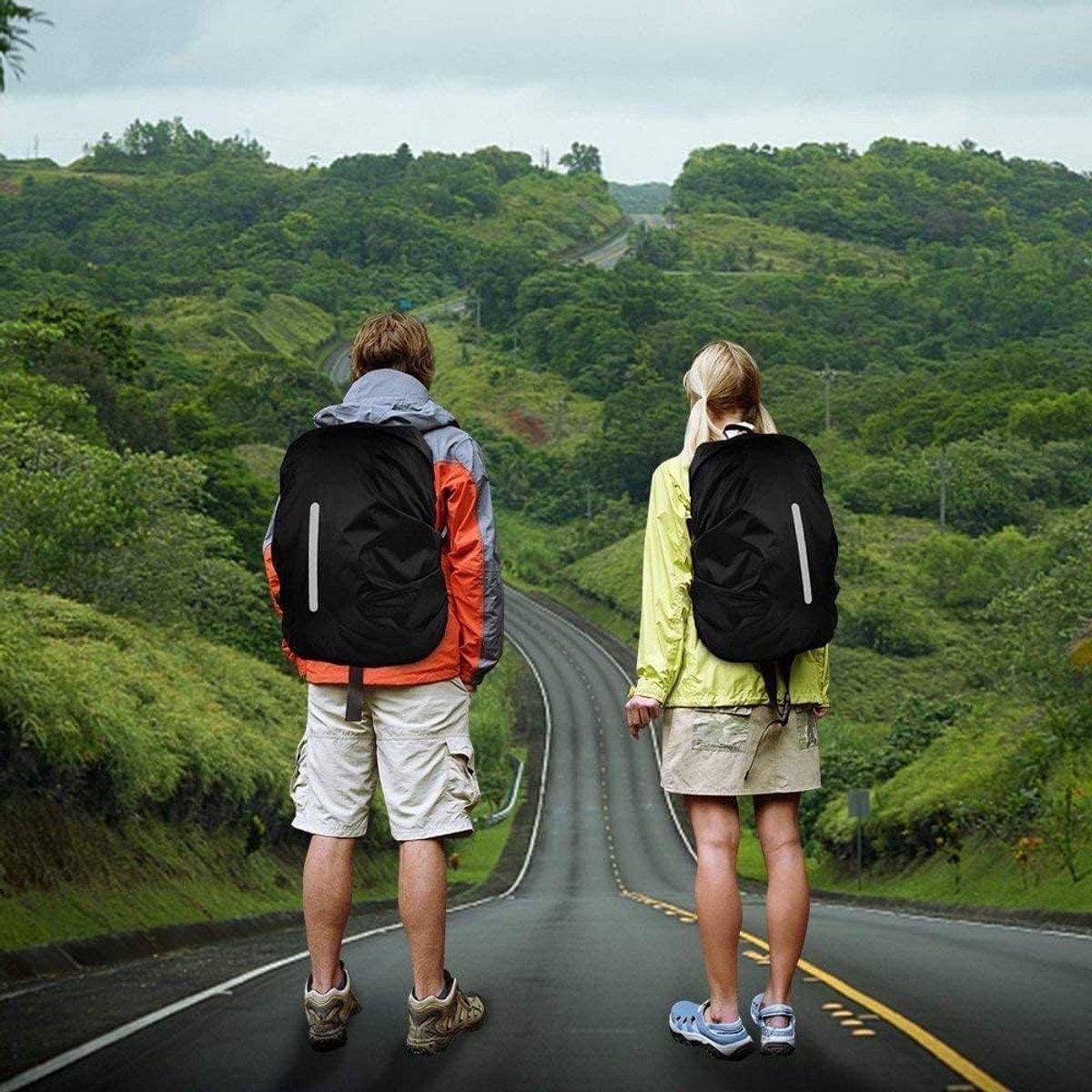 2 pieces - Backpack cover - Waterproof backpack cover - Waterproof rain cover for backpack - Waterproof rain cover - Reflective backpack cover - dust cover - for hiking, camping, traveling, cycling, outdoor activities - size L (55-65L) - 45*23*70 cm - bla