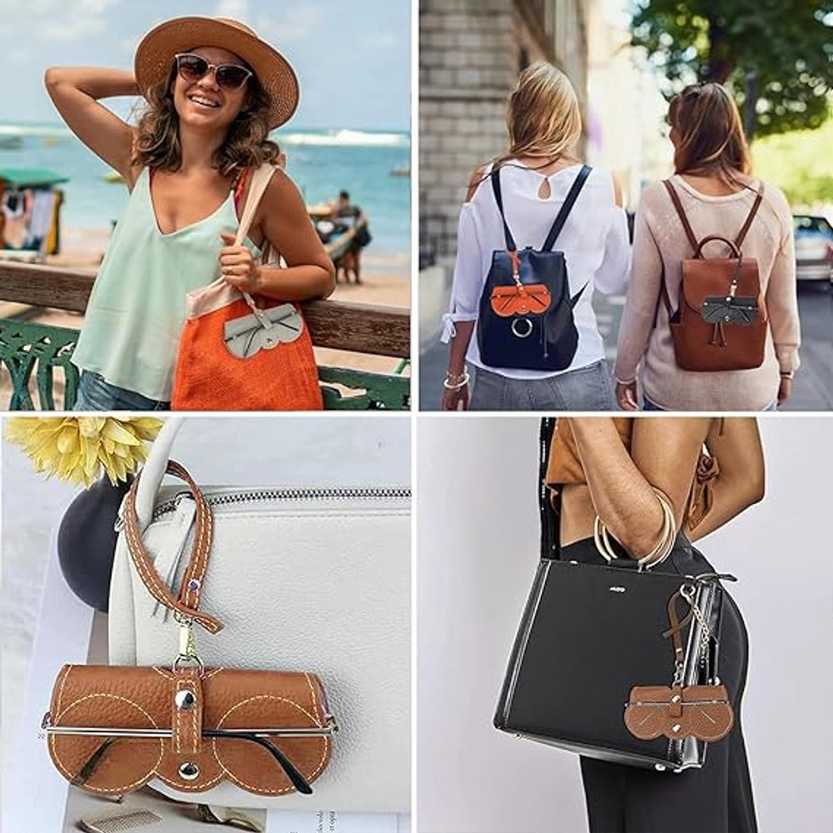 pieces - leather sunglasses bag - soft leather glasses case - portable glasses case - fashionable glasses case - ultra-thin anti-scratch case - travel glasses protective case - sunglasses organizer with snap closure, wrist strap - for women and men.