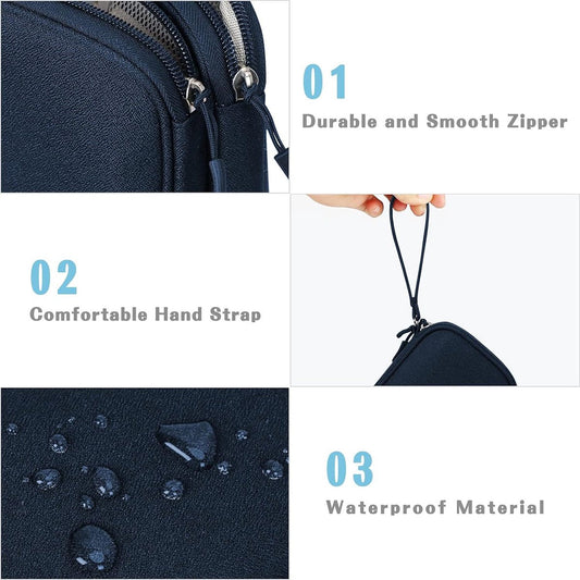 Cable Storage Bag - Travel Organizer Accessories - Waterproof/Wear-Resistant - Cable - Bag, Charger, Adapter, USB, Hard Drive - Compact Cable Bag - Cable Organizer - 19x11x5.5cm - Navy Blue.