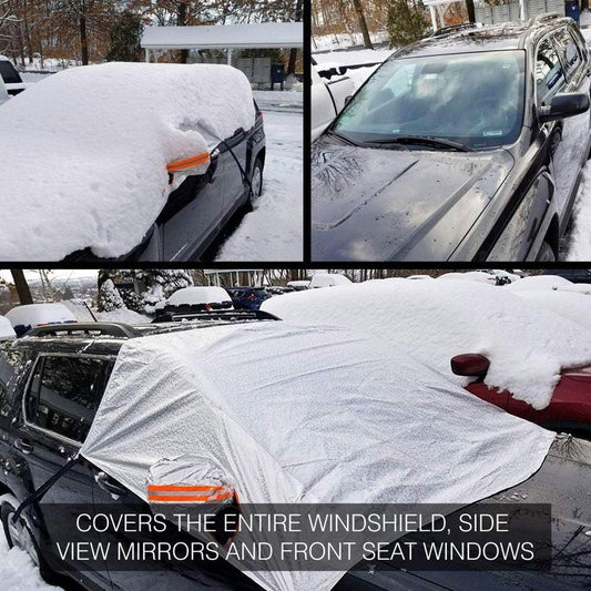 Windshield Cover - Car - Winter - Windshield Cover Mount Foldable Cover Car Windshield for Snow, Ice, Frost, Dust, Sun - Silver - For Most Cars & SUVs - Aluminum Film Composite Spunlace Cotton - 230*148cm.