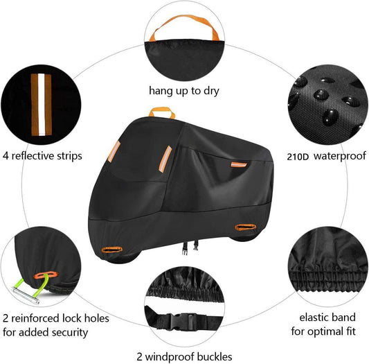 Waterproof Motorcycle Cover - Outdoor Motorcycle Cover - Waterproof Motorcycle Covers - Motorcycle Cover - Outdoor & Indoor - Universal Motorcycle - 210D Oxford Fabric - XL(230*95*125cm) - Black.