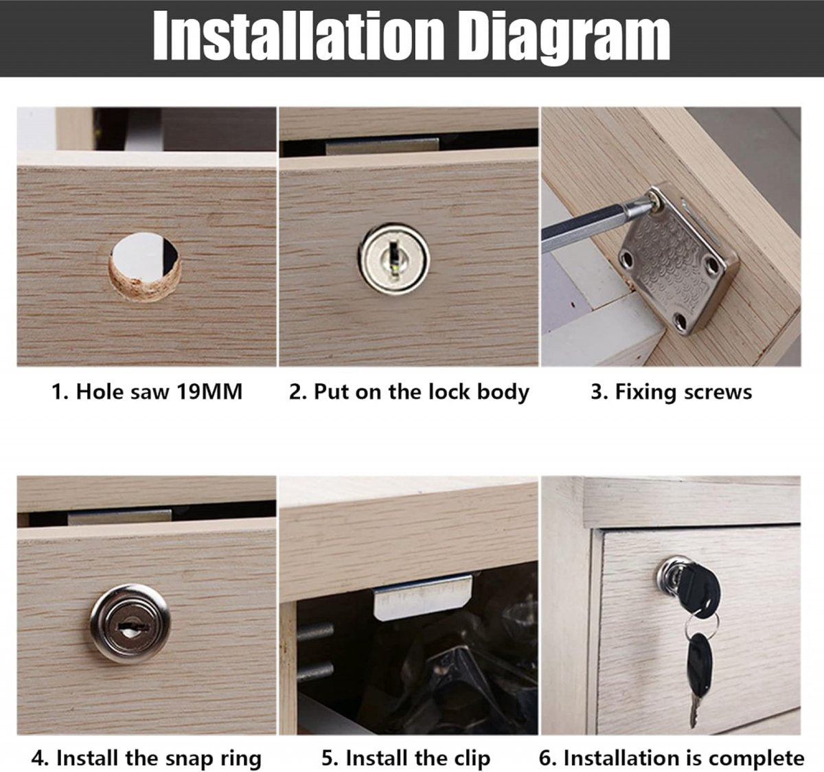 pieces - Cam Lock - furniture lock - Furniture locks - letterbox lock - security cabinet lock - drawer lock - lock with key - black - cold-rolled steel - for furniture cabinet letterbox drawer