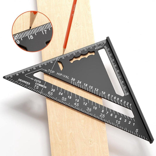 180mm Carpenter's Angle - Aluminum Ruler - Triangular Carpenter's Angle 45/90 Degrees - Carpenter's Square - High Precision Measuring Tool - For Carpenter, Roofer, Engineer - Black.