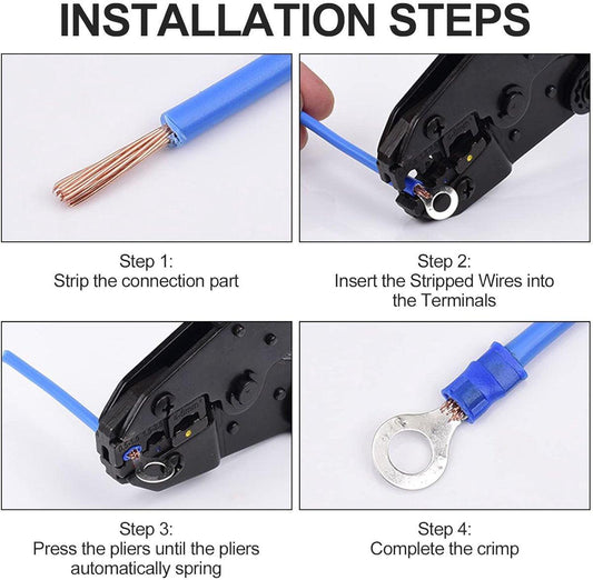 Cable lug set - 480 pieces - 30 types of flat terminals - Crimp connections with insulating sleeves, flat plugs, ring forks, cable lugs, assortment box - Cable connectors for electricians.