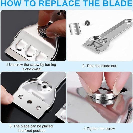 Ceramic Plate Scraper - Hob Scraper Scraper With 20 Extra Blades - Paint Scraper - suitable for glass or tiles and against glue or paint residue - glass scraper - stainless steel - cleaning induction hobs - halogen hob - paint cleaner.