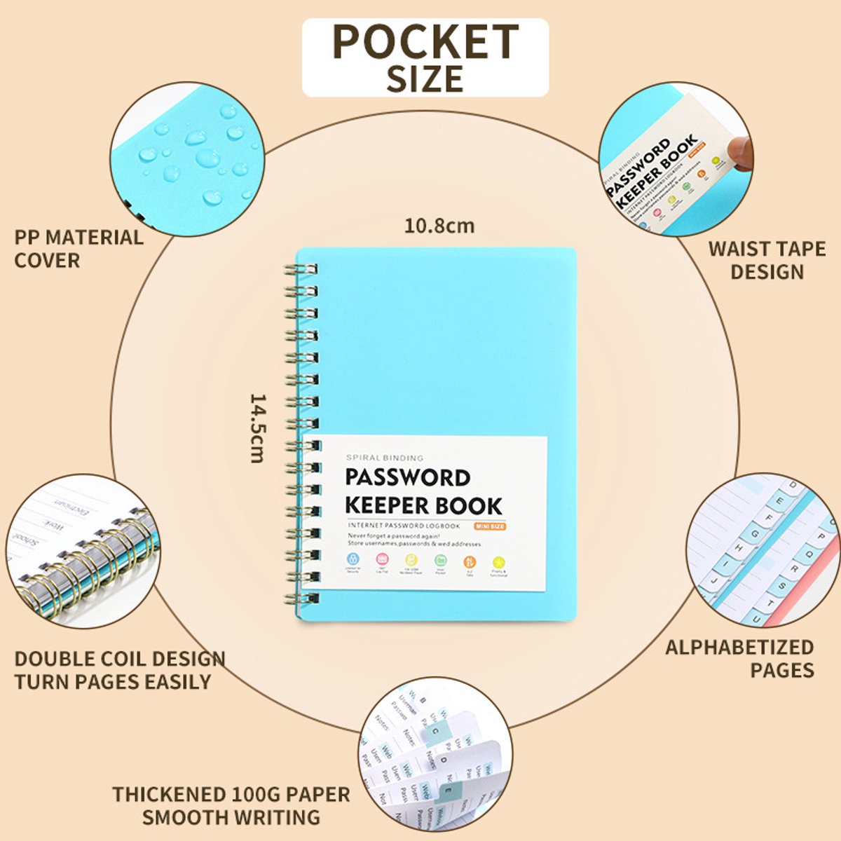 Password Book - Password Booklet - Password Booklet with Alphabet - Password Organizer - Password Notebook - A6 - Gray