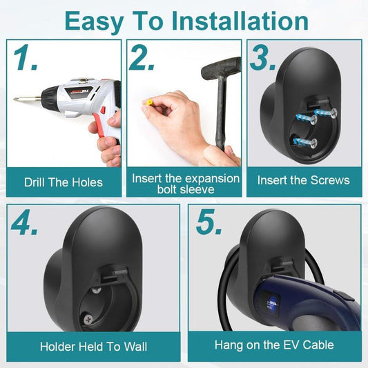 Charging cable mounting bracket for car - universal cable holder for EV - black.