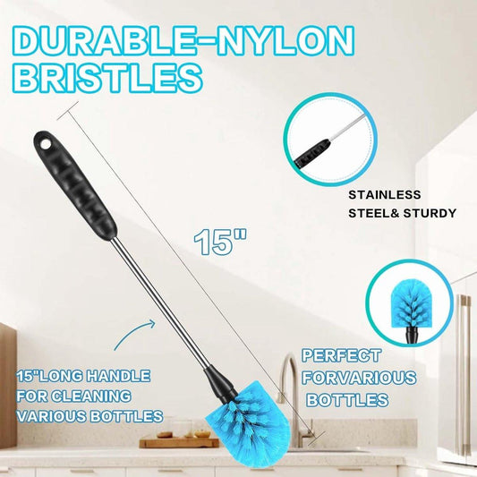 Bottle Brush - 3 Pieces - Bottle Brush - Cleaning Brush - Multifunctional Brushes - Long Bottle Brush - Scratch and BPA Free - Blue - Bottle Feeding Accessories.