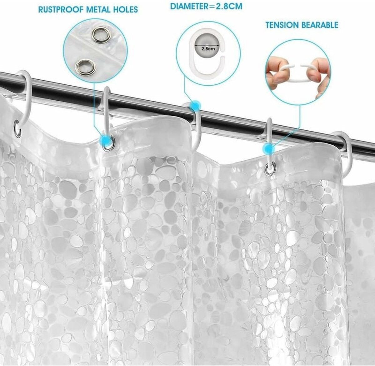 Shower curtains - 120x200cm - crystal stone pattern - PEVA - transparent shower curtain - with hooks - shower curtain - anti-mold - waterproof
