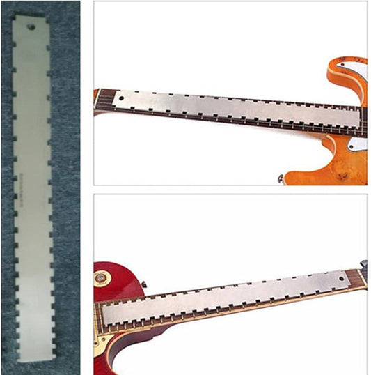 Guitar Neck Notched Straight Edge Luthiers Tool, Notched Fretboard Straight Edge Luthiers Measuring Tool for Guitars Neck Leveling Ruler - Double Teeth - 420*37*2.5mm - For 62-65cm Guitar Frets.