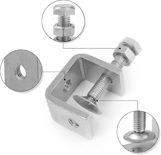C-Clamps - Pack of 6 - With M8 Hexagon Bolts - Glue Clamps - Adjustable Clamping Range 0-25 mm - For Woodworking and Welding - Stainless Steel - Silver - 2.4*3.2*5.5 cm.