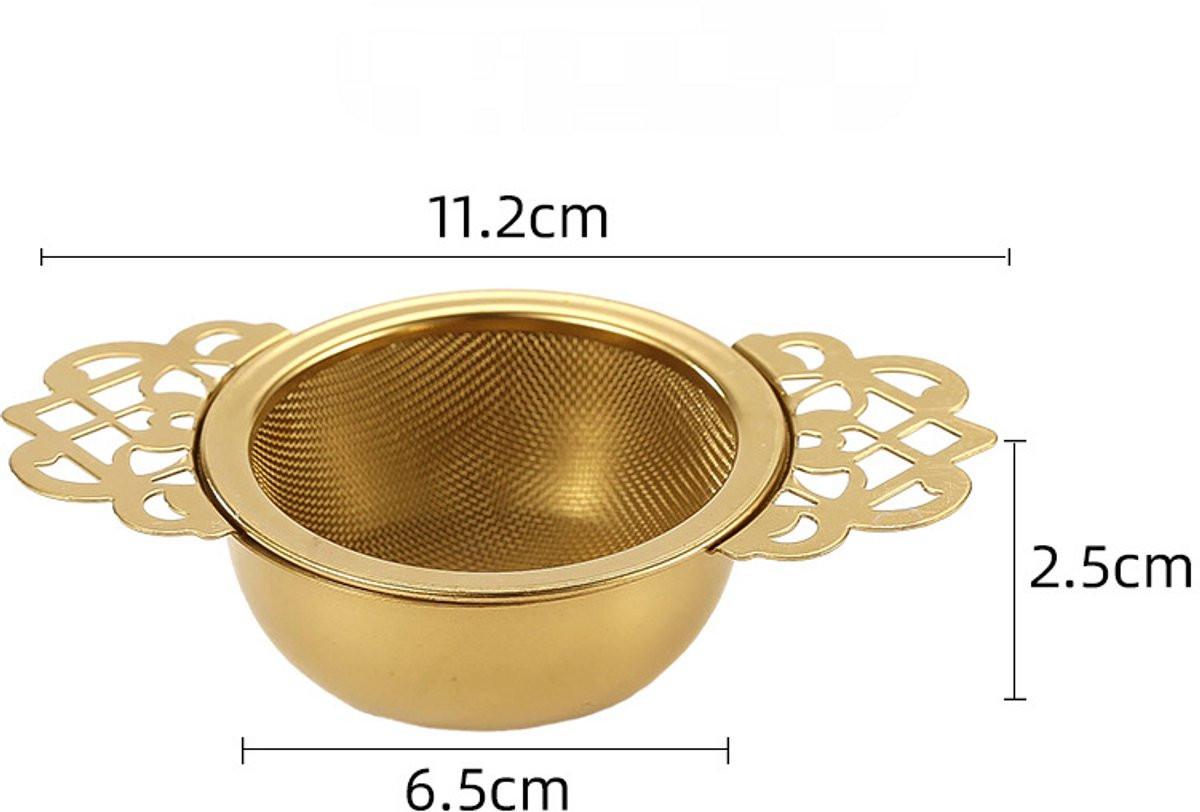 2 pieces - Tea strainer - Tea strainer - With handle and drip plate - gold - Tea filter for loose tea - Tea infuser - Stainless steel tea filter - 11.2*6.5*2.5cm.