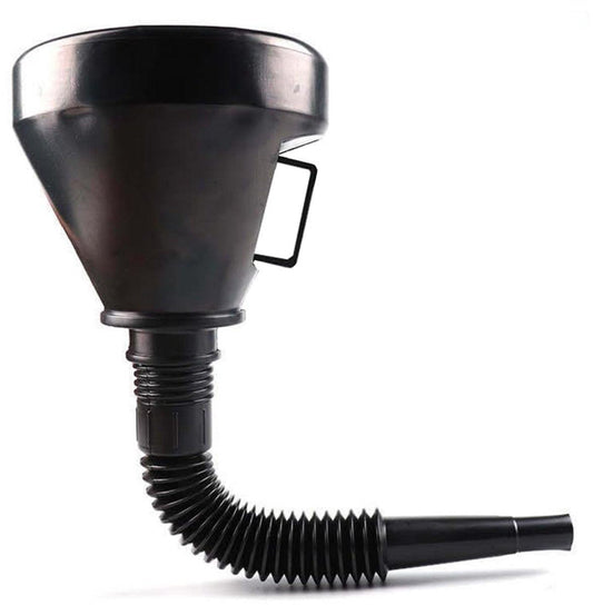 Car oil funnel - With flexible spout and filter - Ã 142 mm - 39 cm - Black - Plastic - Flexible hose - Filling up oil / petrol.