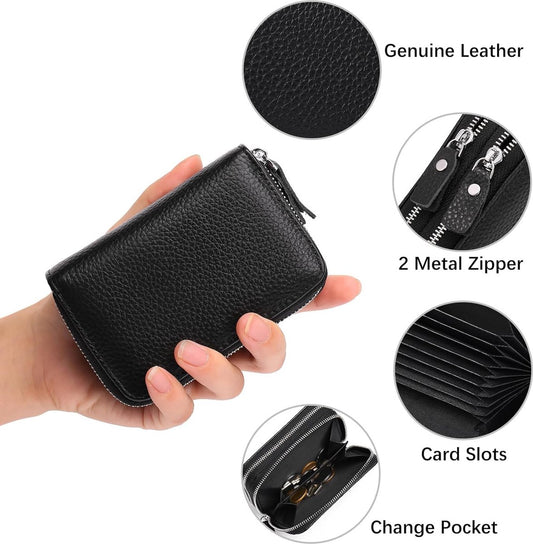 Wallet - RFID Credit Card Holder - Card Holder - Card Holder - 10 Cards with Zipper - Leather - Black - RFID Protection - Gift - 10*8.5*4cm