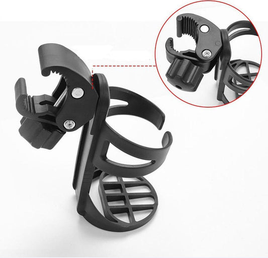 Bicycle cup holder - Cup holder - PP - black - Stroller cup holder - 360 degree rotation - adjustable clamp - Universal - large caliber - for mountain bikes, bicycles, strollers and wheelchairs.