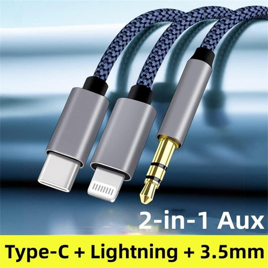 USB C \u0026 Lightning to 3.5mm Aux Audio Adapter Cable Braided Nylon.