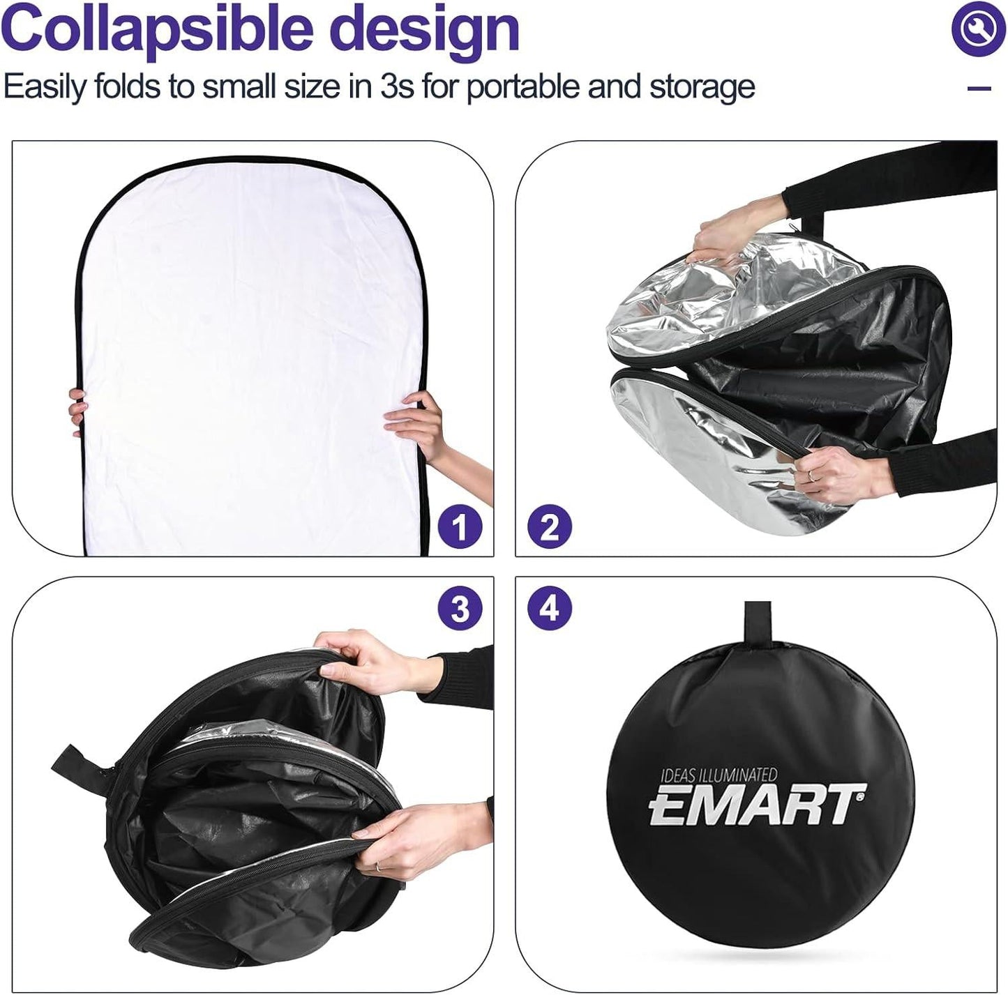 5-in-1 Foldable Light Reflector 60 x 90 cm Large Oval Portable Photo Reflector with Carrying Bag.