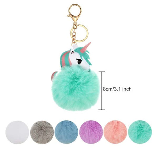 6-Pack Cute Animal Pom Pom Keychain, Faux Plush Fluffy Keychains For Girls.