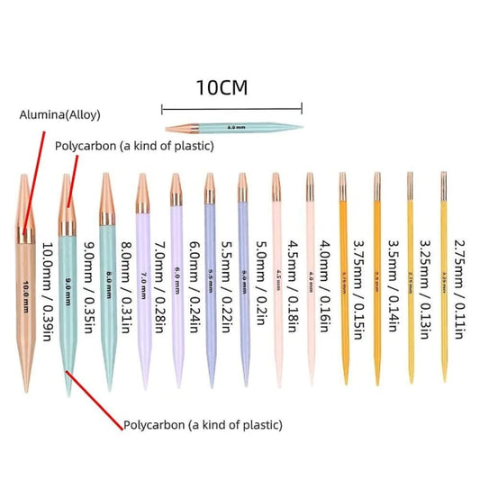 13 pairs of interchangeable needles, circular needles with 2.75 mm–10 mm