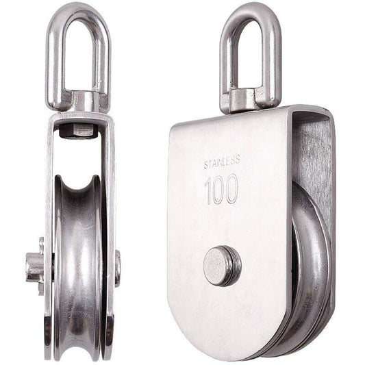 M100 Lifting Single Wheel Block Roller Load Capacity 1000kg, Heavy Duty 304 Stainless Steel Single Wheel Swivel Lifting Rope Wheel Block.